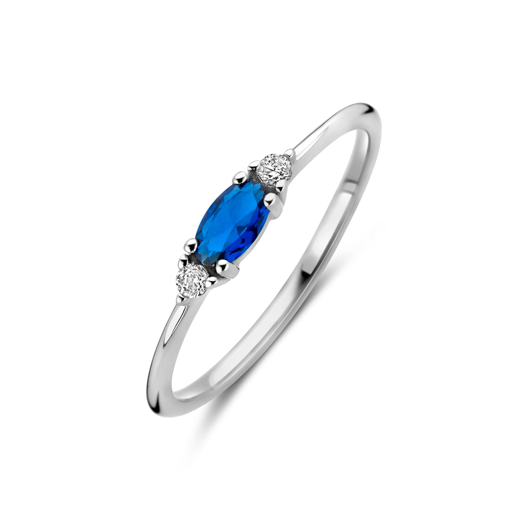 Ring aus weißem und blauem Zirkonia, Silber rhodiniert