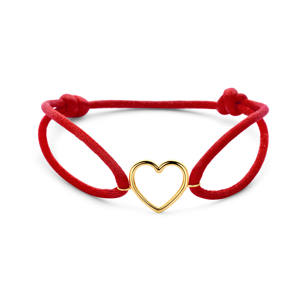 Armband rot Satins Herz 13 - 26 cm 14K Gold mit Gummi/Nylon/Leder