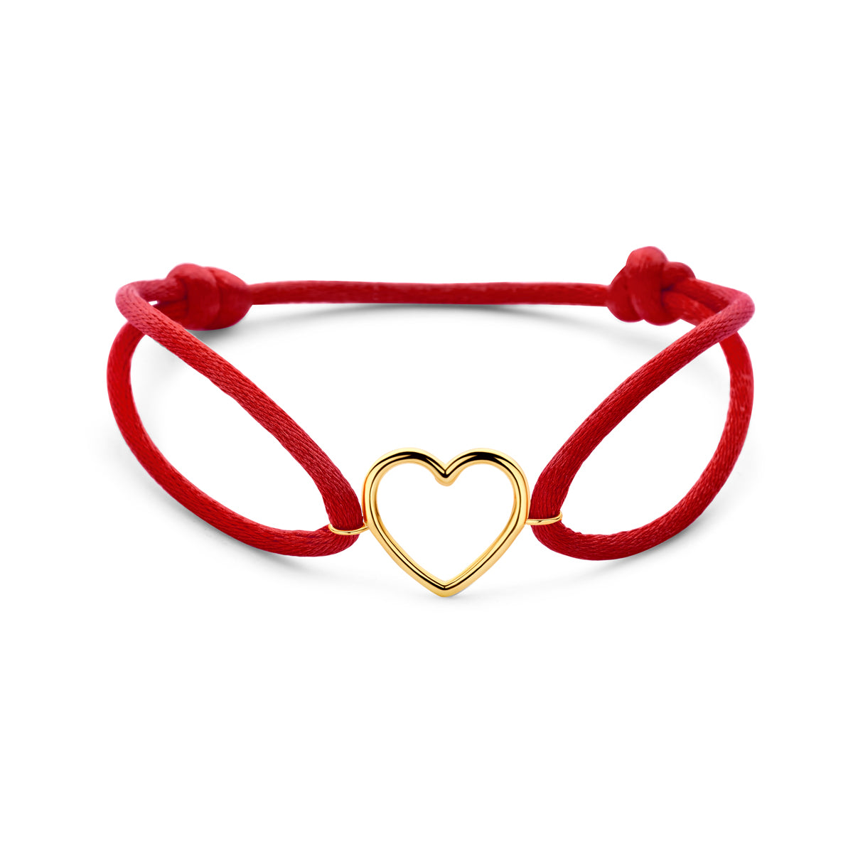 Armband rot Satins Herz 13 - 26 cm 14K Gold mit Gummi/Nylon/Leder