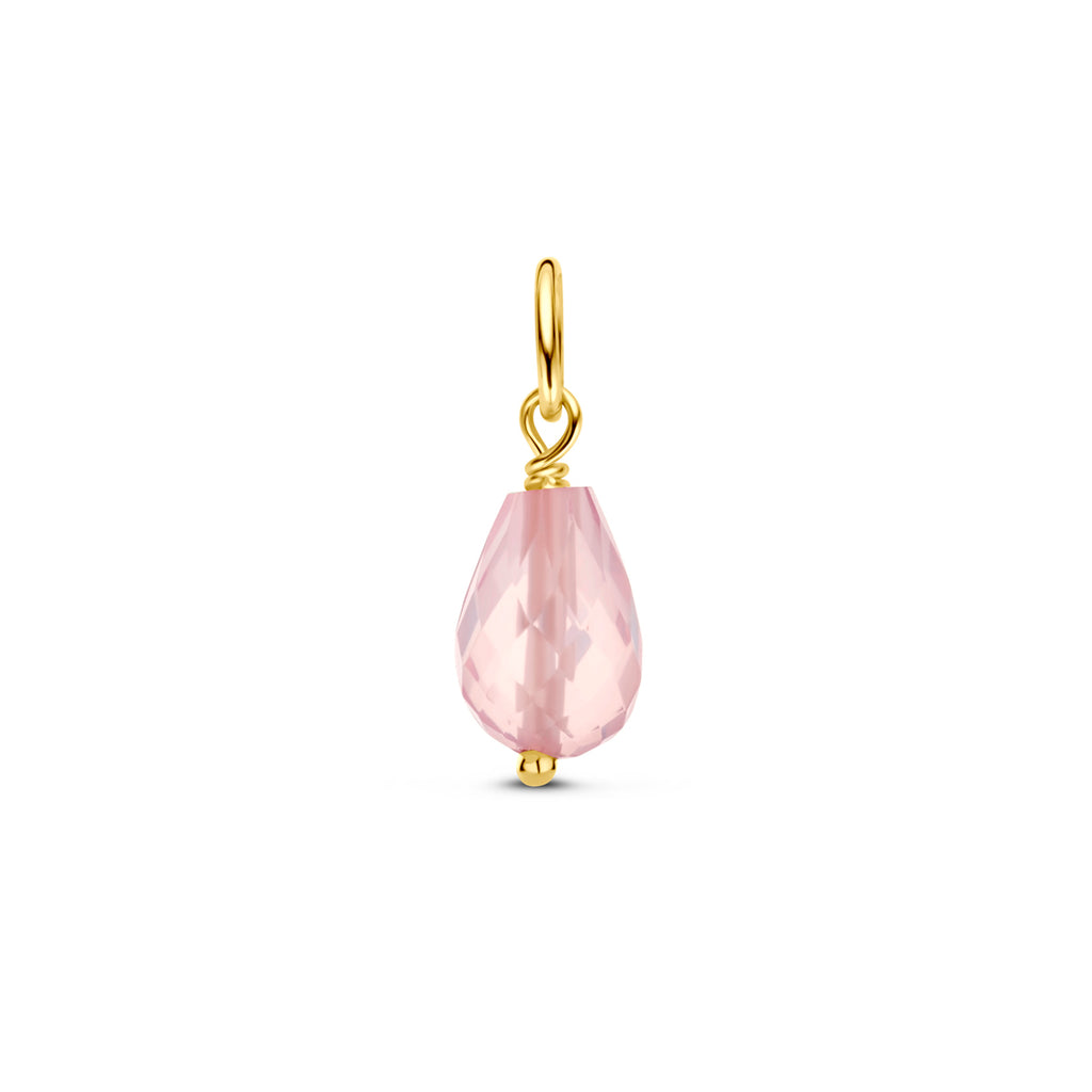 hanger roze kwarts 15 mm 14K geelgoud