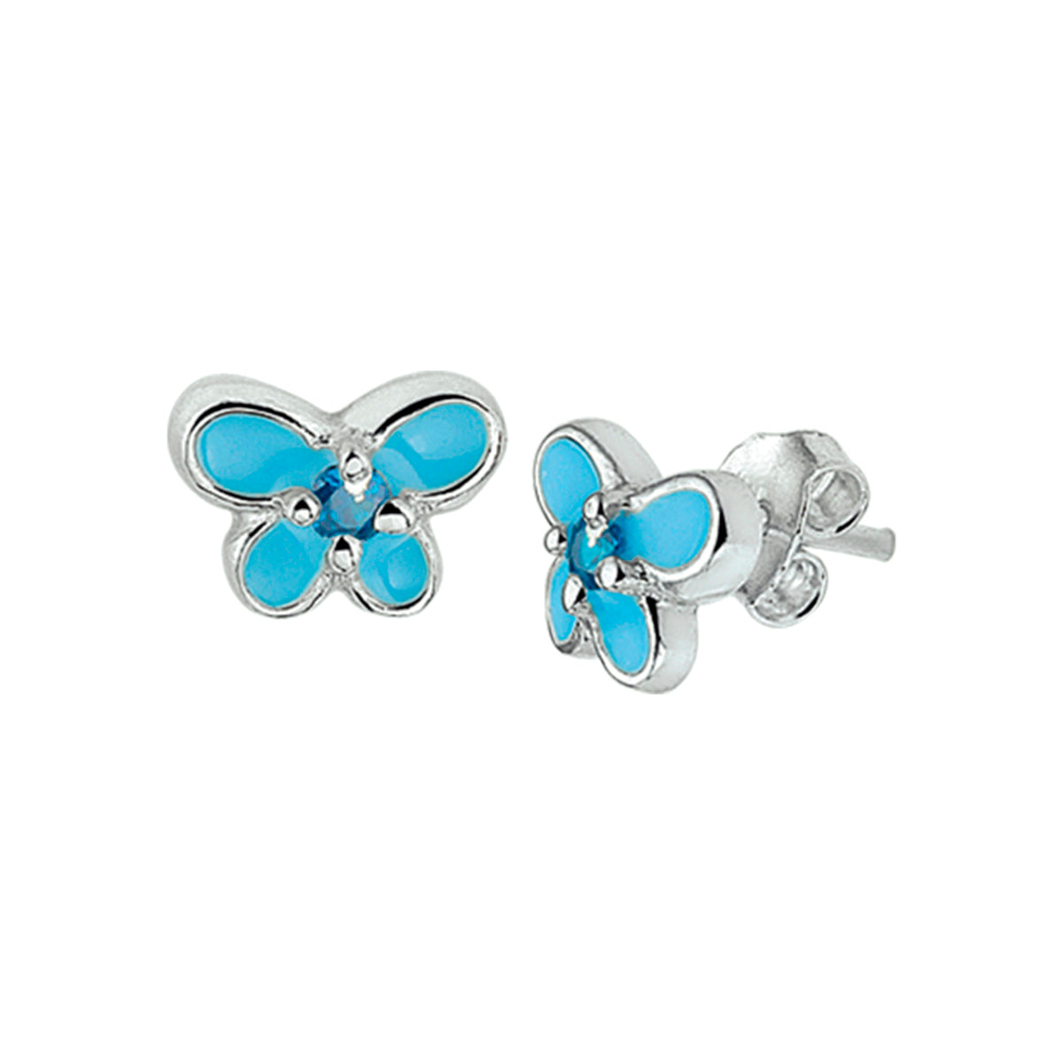 Schmetterlings-Ohrstecker, blaue Zirkonia, silberweiß