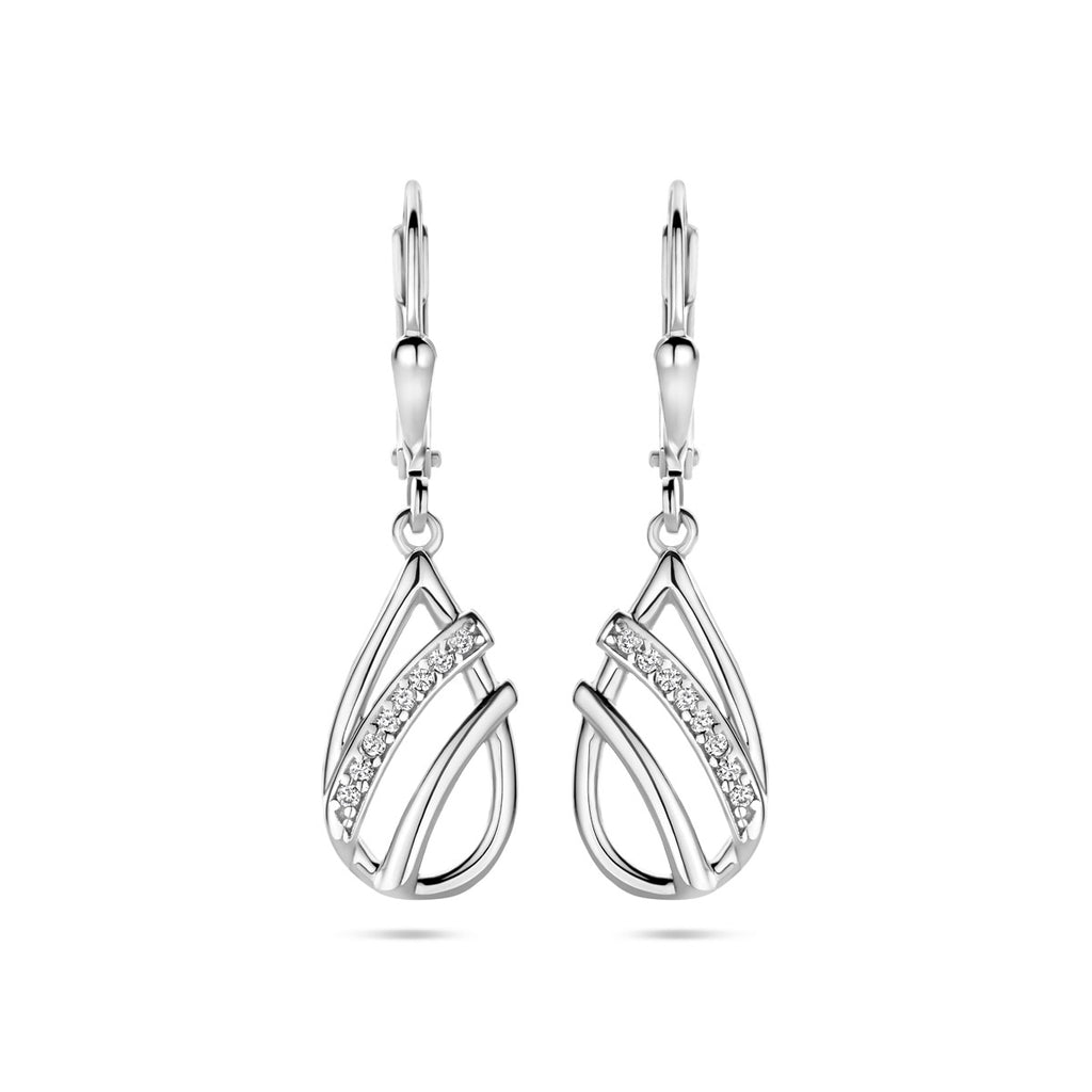Ohrringe Tropfen Zirkonia Brisurhaken 33 mm Silber rhodiniert
