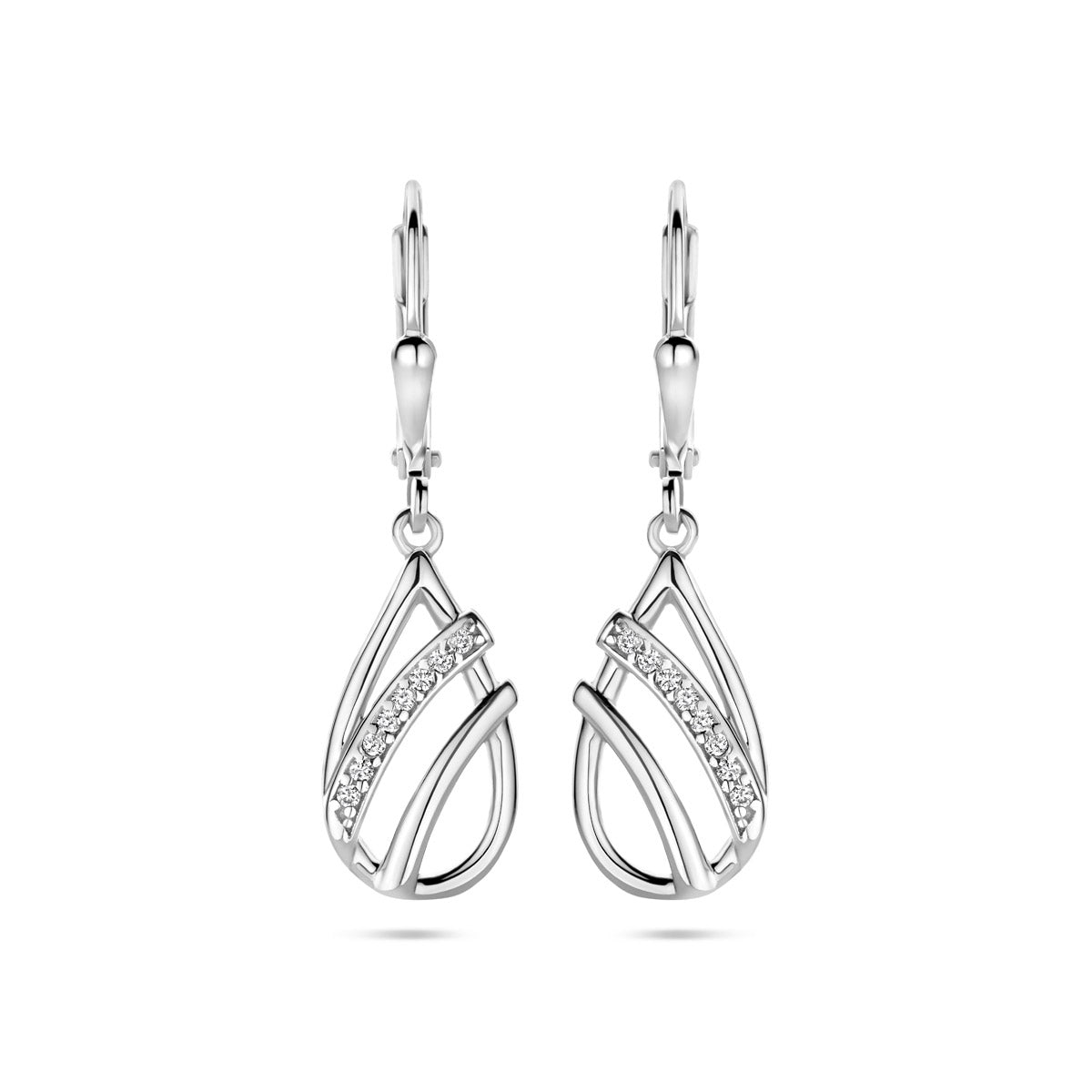 oorhangers druppel zirkonia brisur haak 33 mm zilver gerhodineerd
