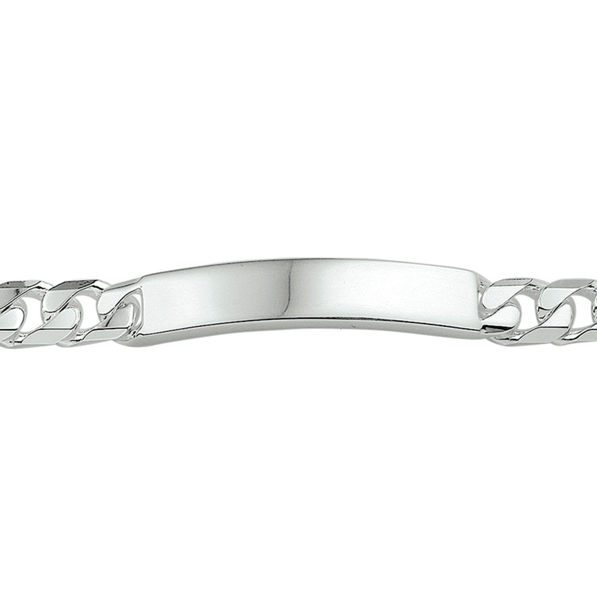 Gravurarmband Gourmet-Kette 6 Seiten geschliffen Platte 8 mm Silber weiß