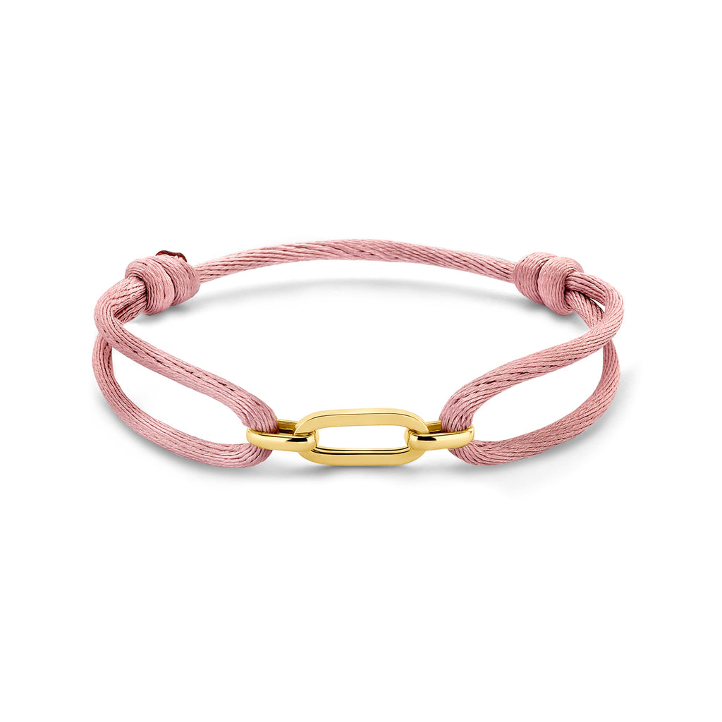 armband satijn zacht roze 13 - 26 cm 14K goud met rubber/nylon/leer
