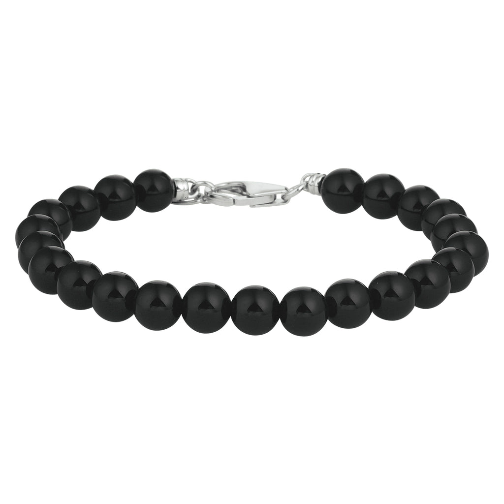 kralenarmband onyx 6,3 mm 16 + 3 cm zilver gerhodineerd