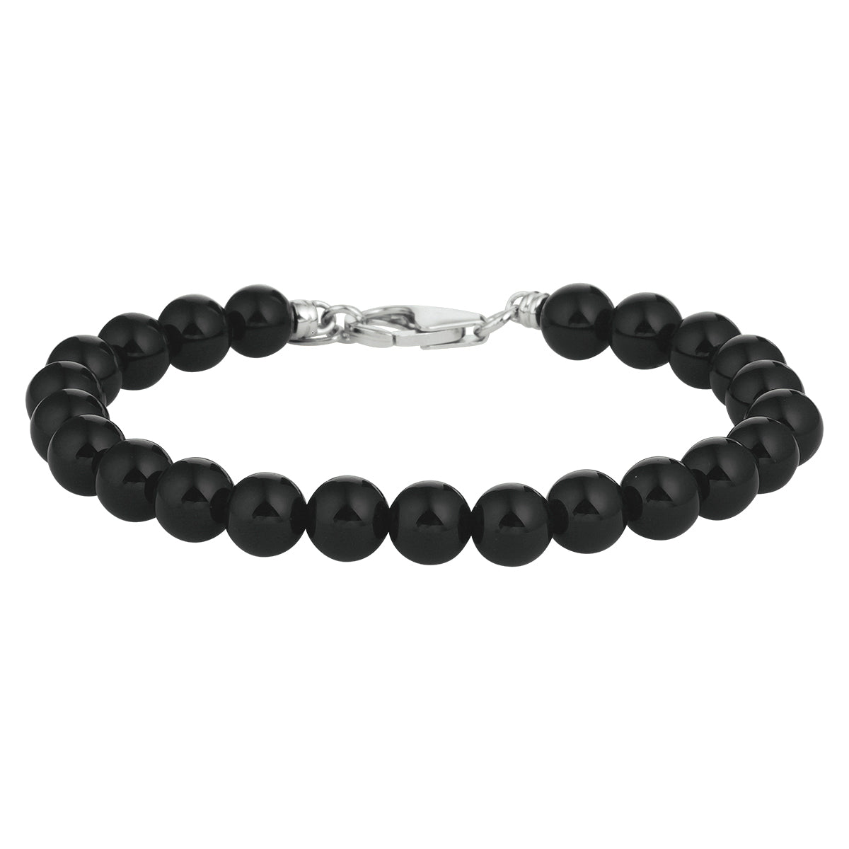 kralenarmband onyx 6,3 mm 16 + 3 cm zilver gerhodineerd
