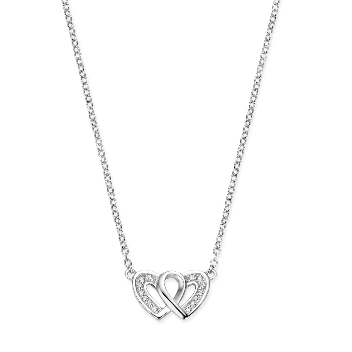 Halskette Herzen Zirkonia 41 + 4 cm Silber rhodiniert