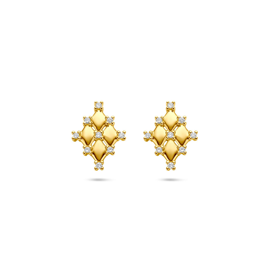 oorknoppen diamant 0.09ct (2x 0.045ct) h si 12 mm 14K geelgoud - ruit