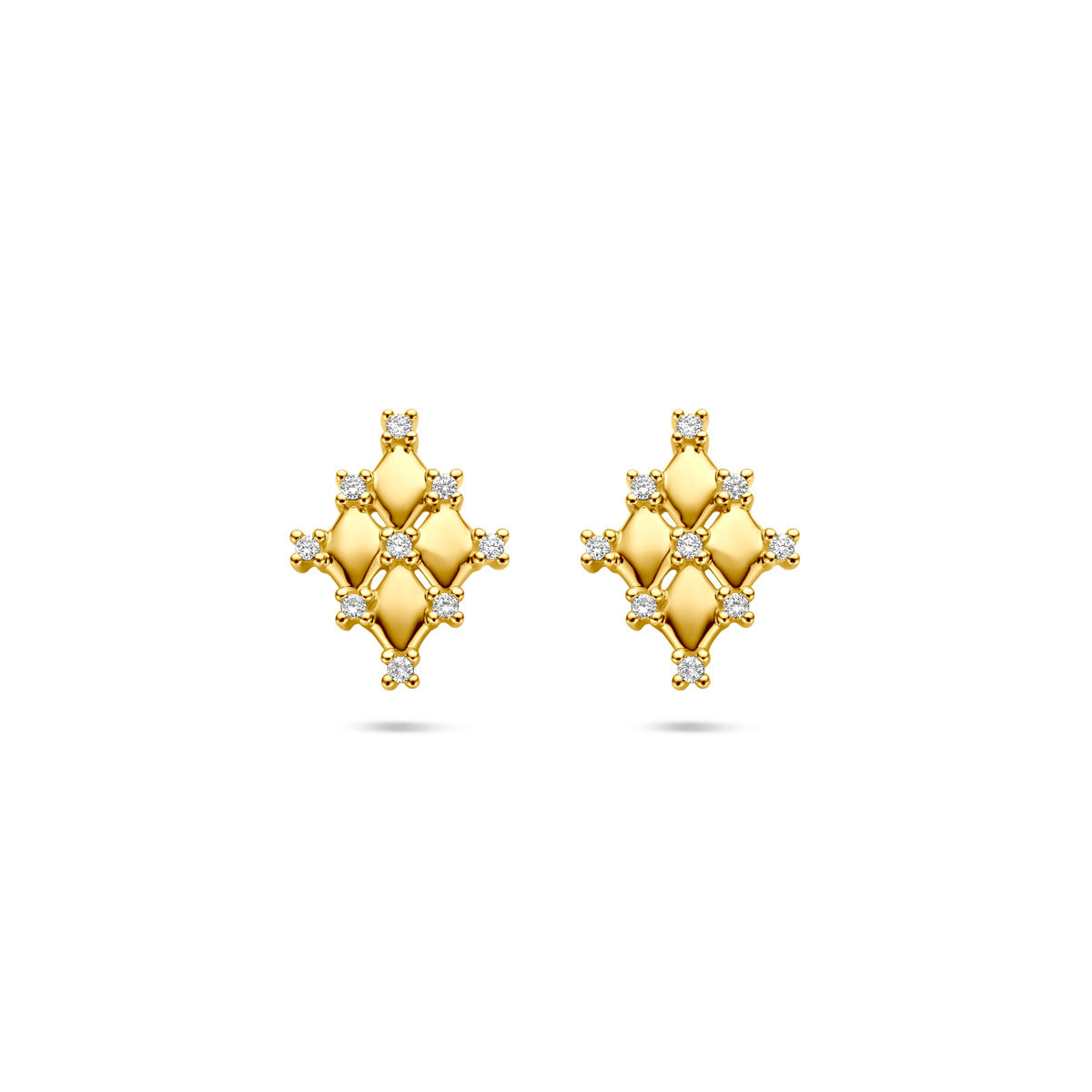 oorknoppen diamant 0.09ct (2x 0.045ct) h si 12 mm 14K geelgoud - ruit