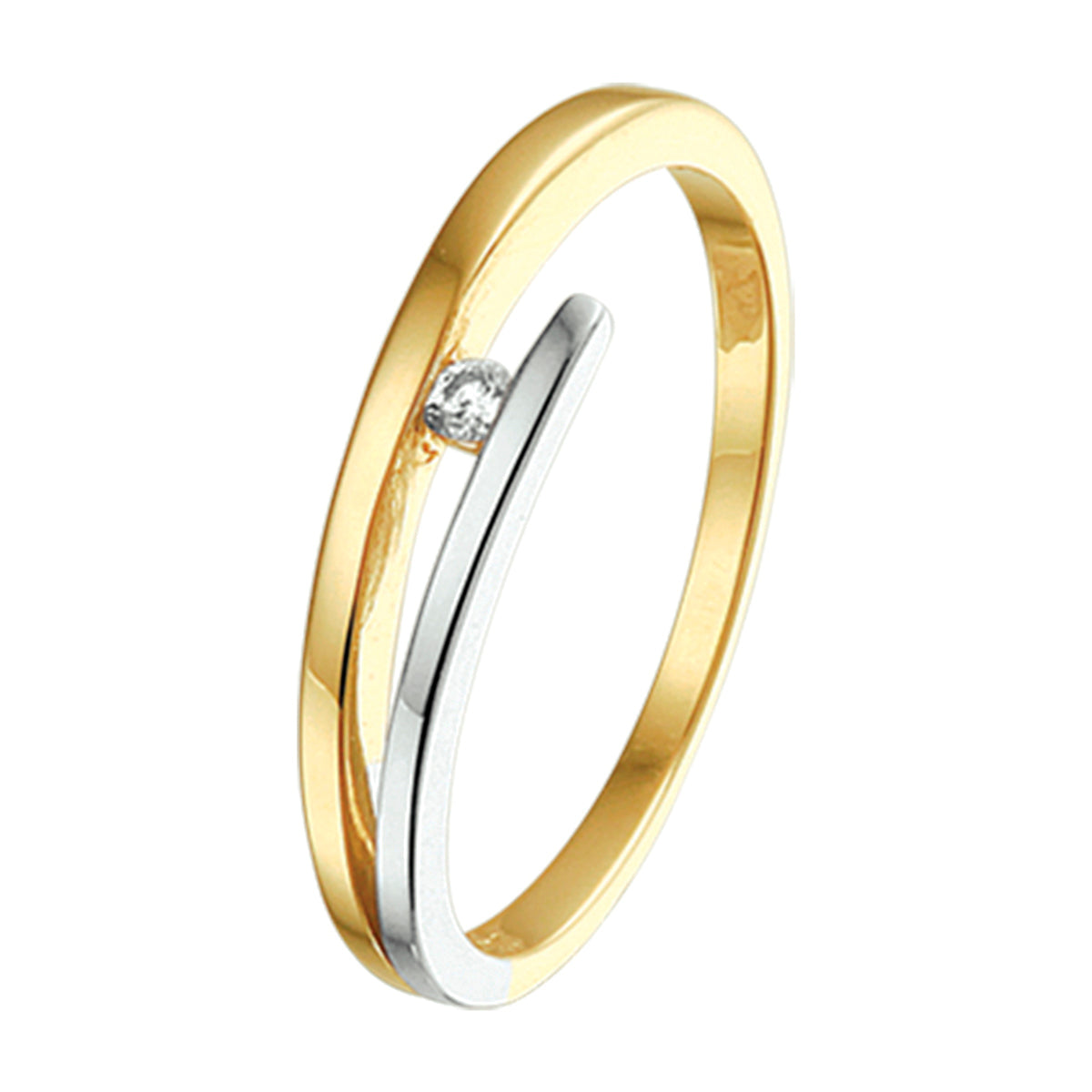 ring diamant 0.03ct h si 14K bicolor goud geel/wit