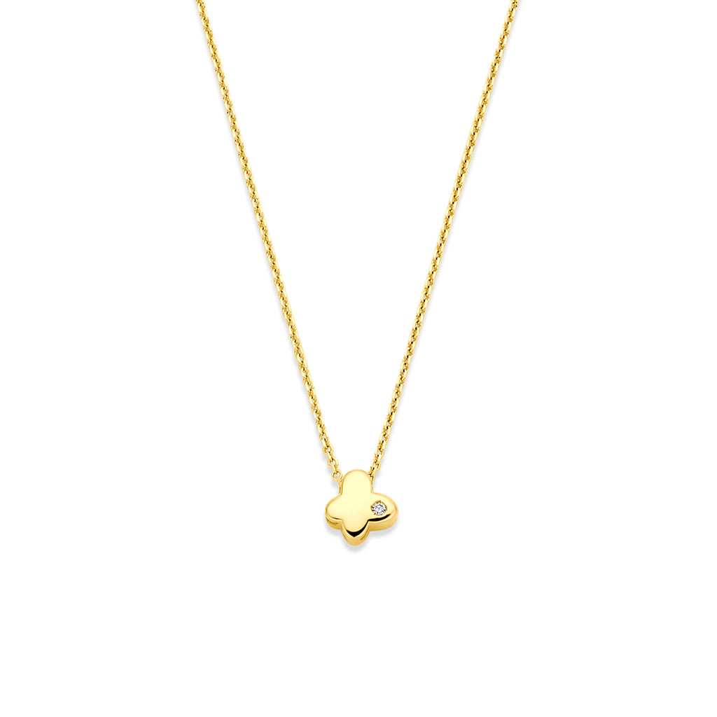 collier vlinder lab grown diamant 0.01ct f vs 40 - 42 - 44 cm 14K geelgoud