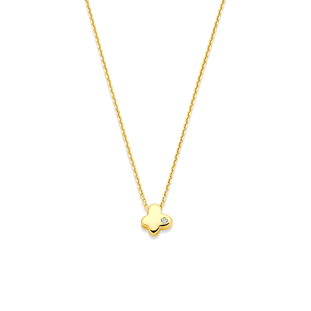 collier vlinder lab grown diamant 0.01ct f vs 40 - 42 - 44 cm 14K geelgoud