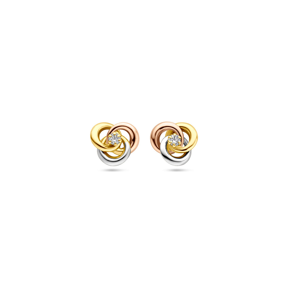 Ohrstecker Zirkonia 7 mm 14K Tricolor Gold