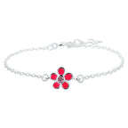 armband bloem en roze zirkonia 13 + 2 cm zilver wit