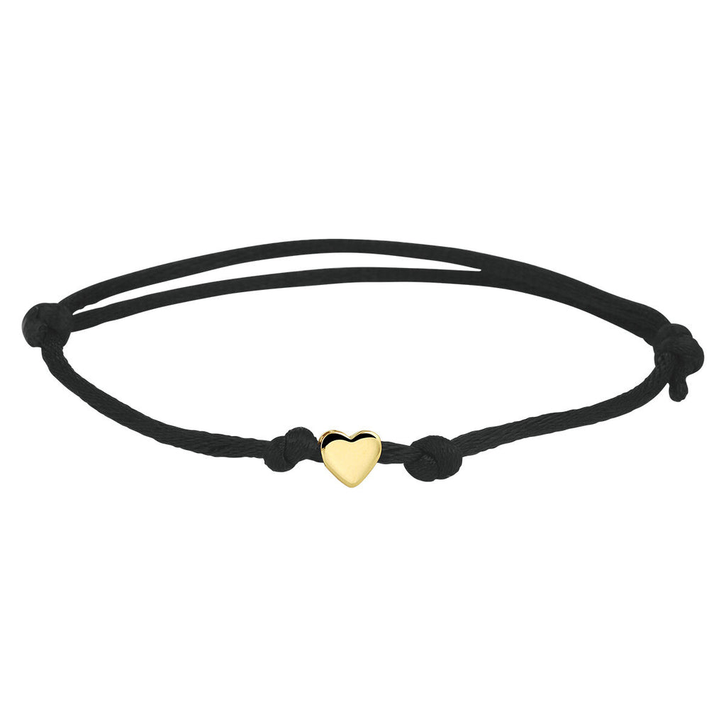 Armband Satin schwarz Herz 13 - 26 cm 14K Gold mit Gummi/Nylon/Leder