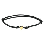 Armband Satin schwarz Herz 13 - 26 cm 14K Gold mit Gummi/Nylon/Leder