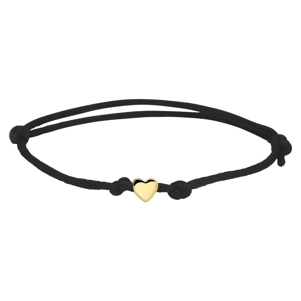 Armband Satin schwarz Herz 13 - 26 cm 14K Gold mit Gummi/Nylon/Leder