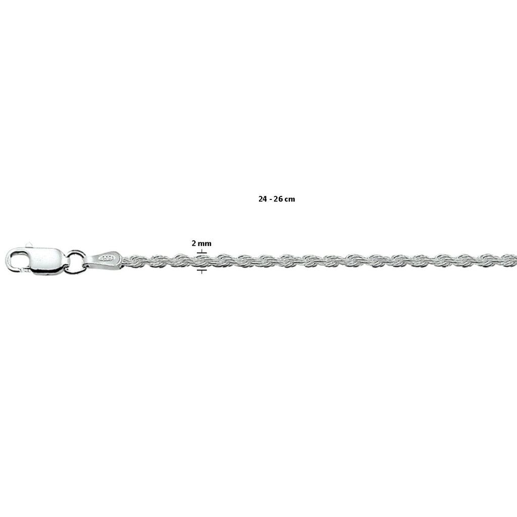 Fußkettchenschnur 2,0 mm 24 - 26 cm Silber rhodiniert