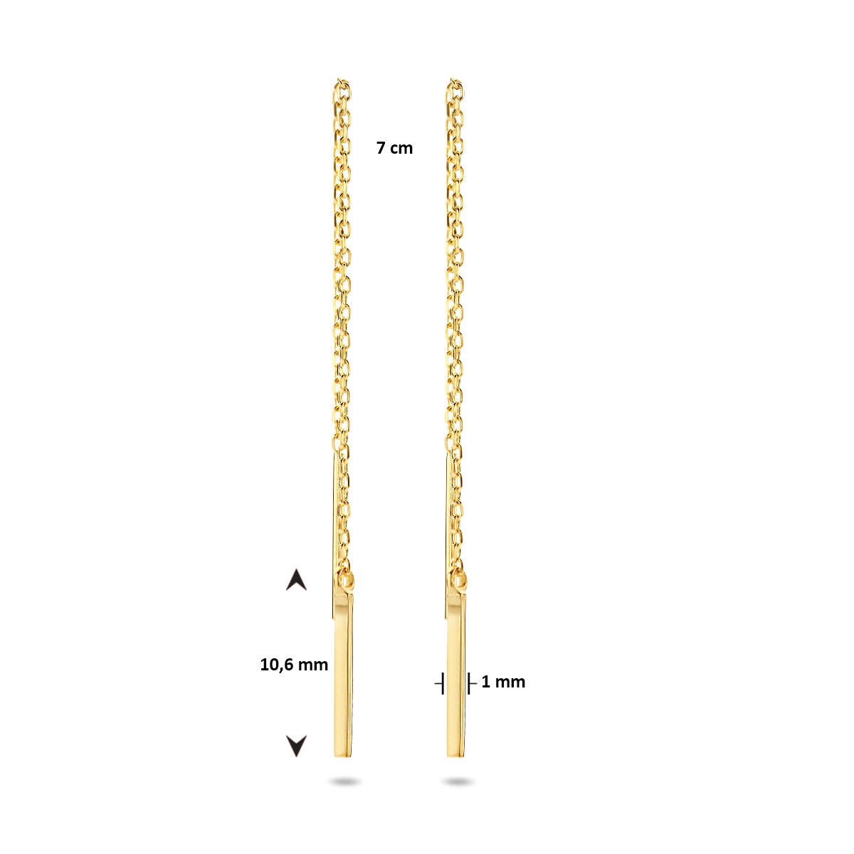 Durchzugohrringe Balken 70 mm 14K Gelbgold