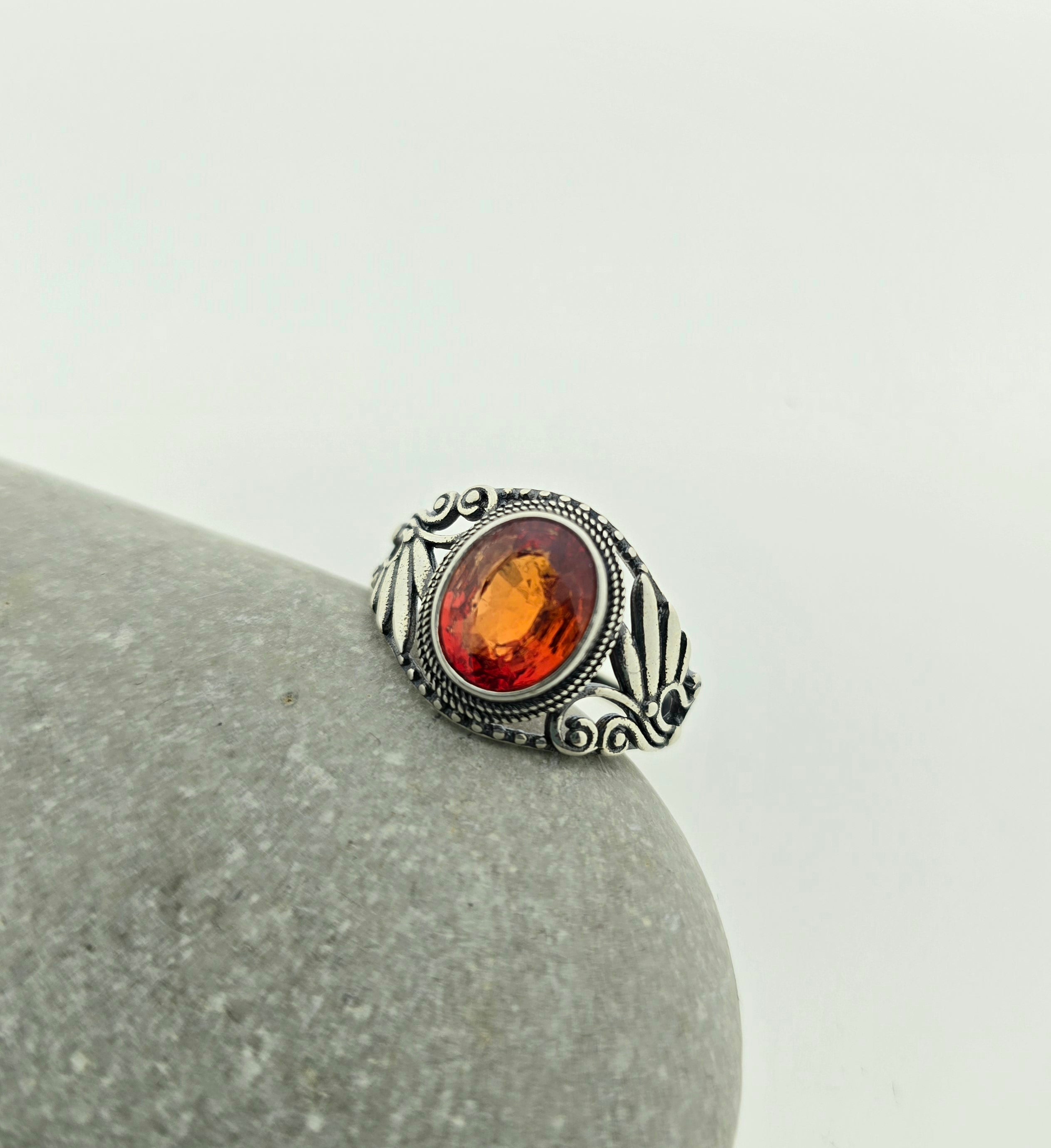 Handgemaakte zilveren sun stone ring