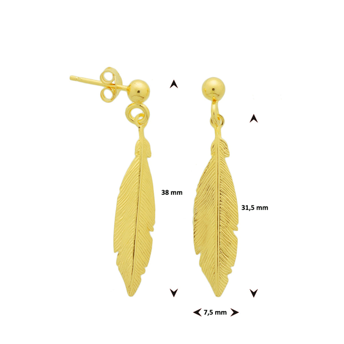 Oorhangers veer 1 micron zilver verguld (geel)