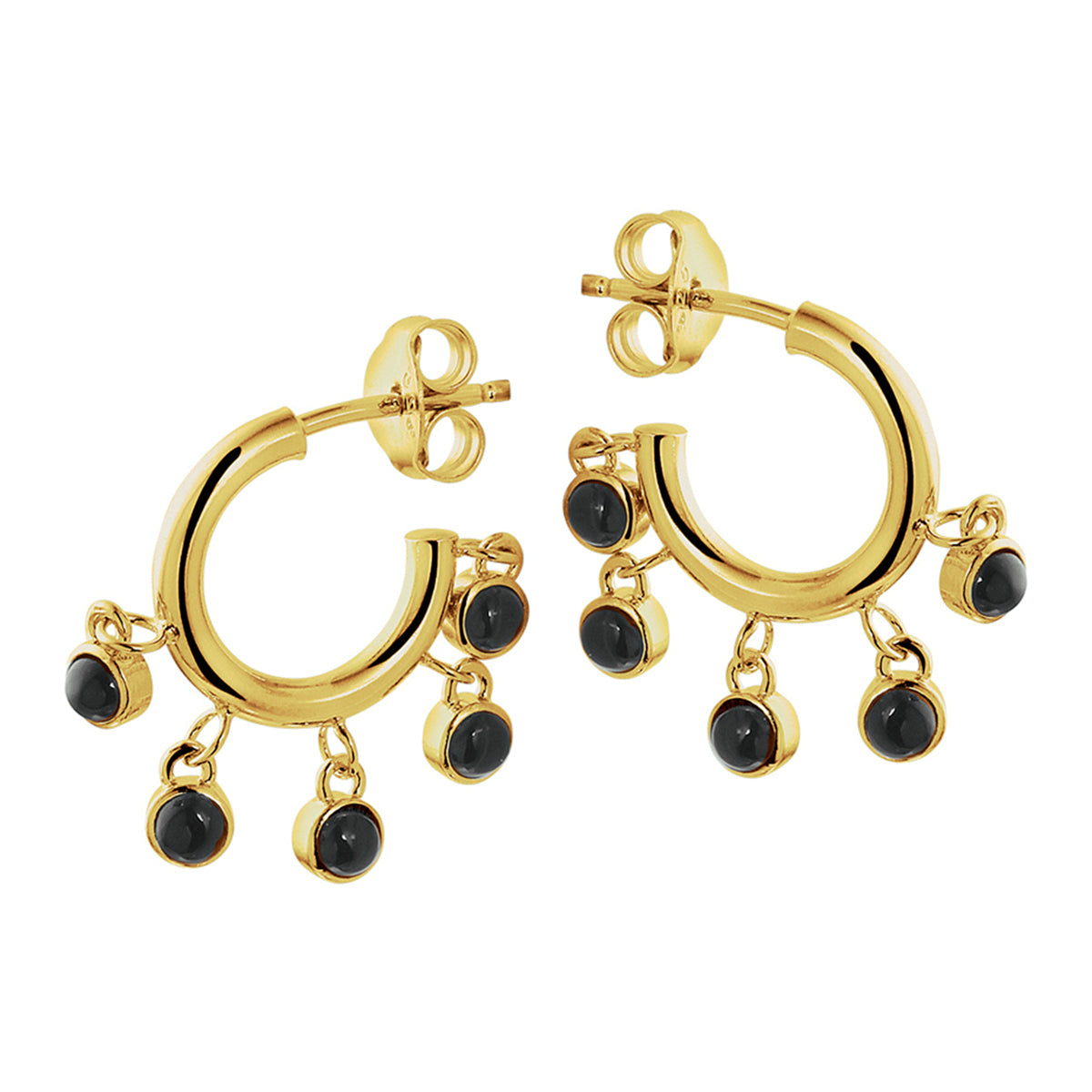 Stekeroorringen onyx 1 micron zilver verguld (geel)