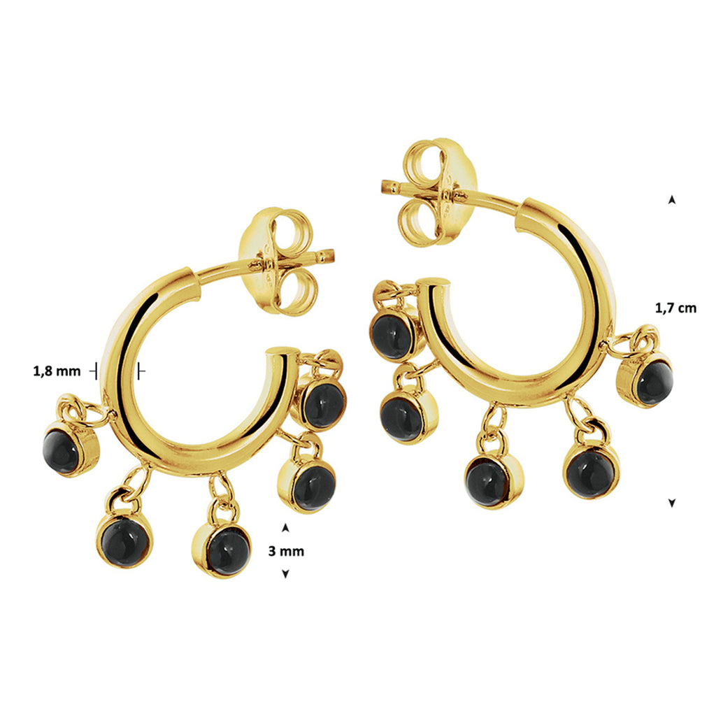 Stekeroorringen onyx 1 micron zilver verguld (geel)