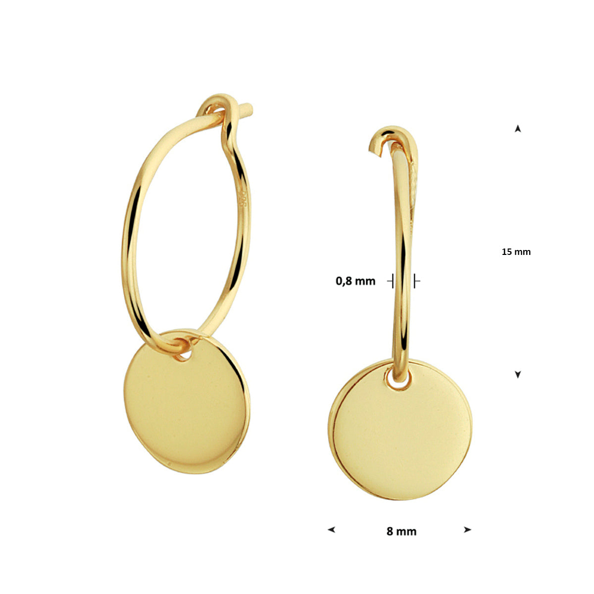 Oorringen rondje 1 micron zilver verguld (geel)