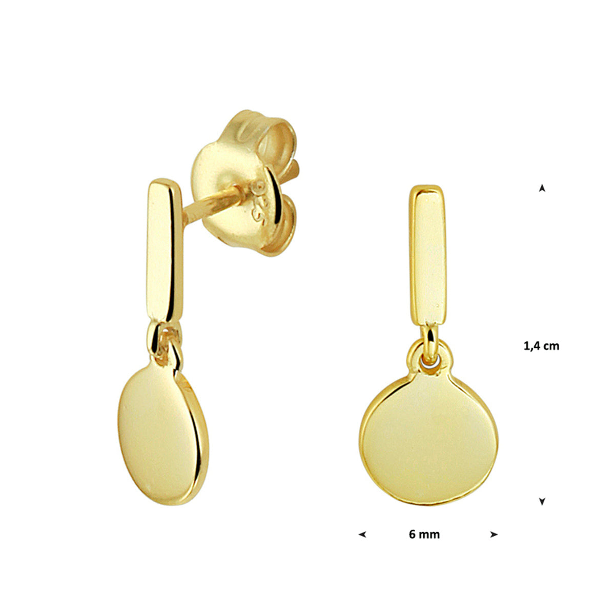 Oorhangers rondje zilver verguld (geel)