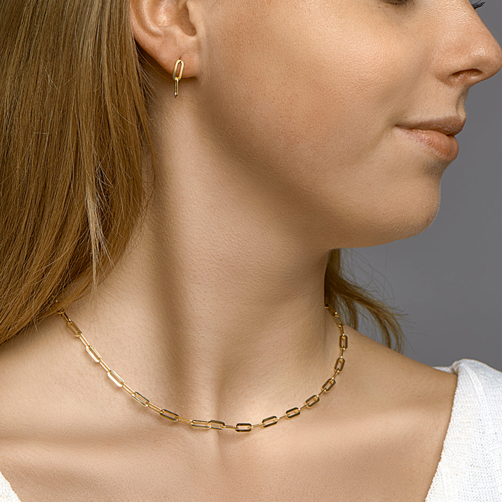 Collier paperclip platte buis 3,7 mm zilver verguld (geel)