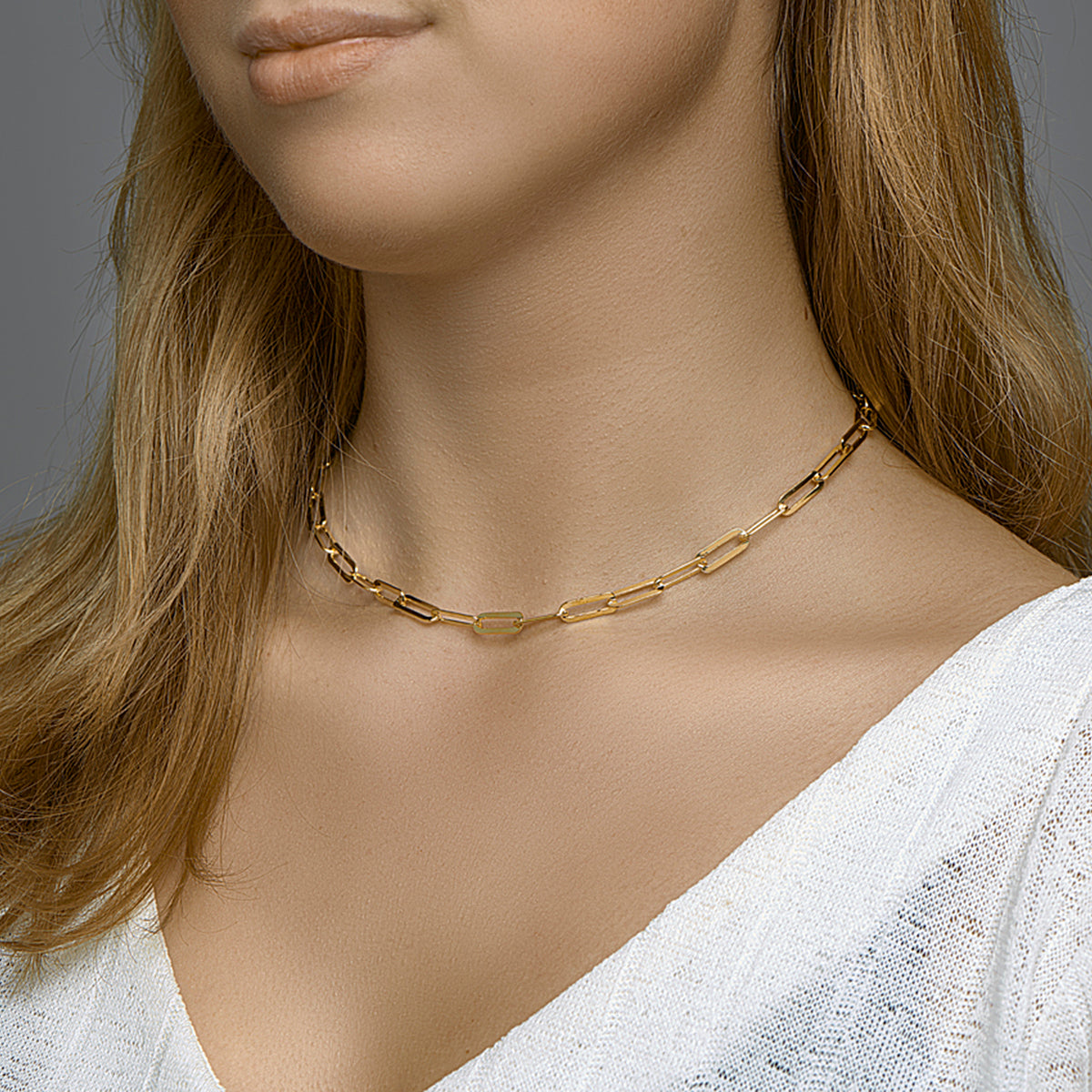 Collier paperclip platte buis 5,4 mm zilver verguld (geel)