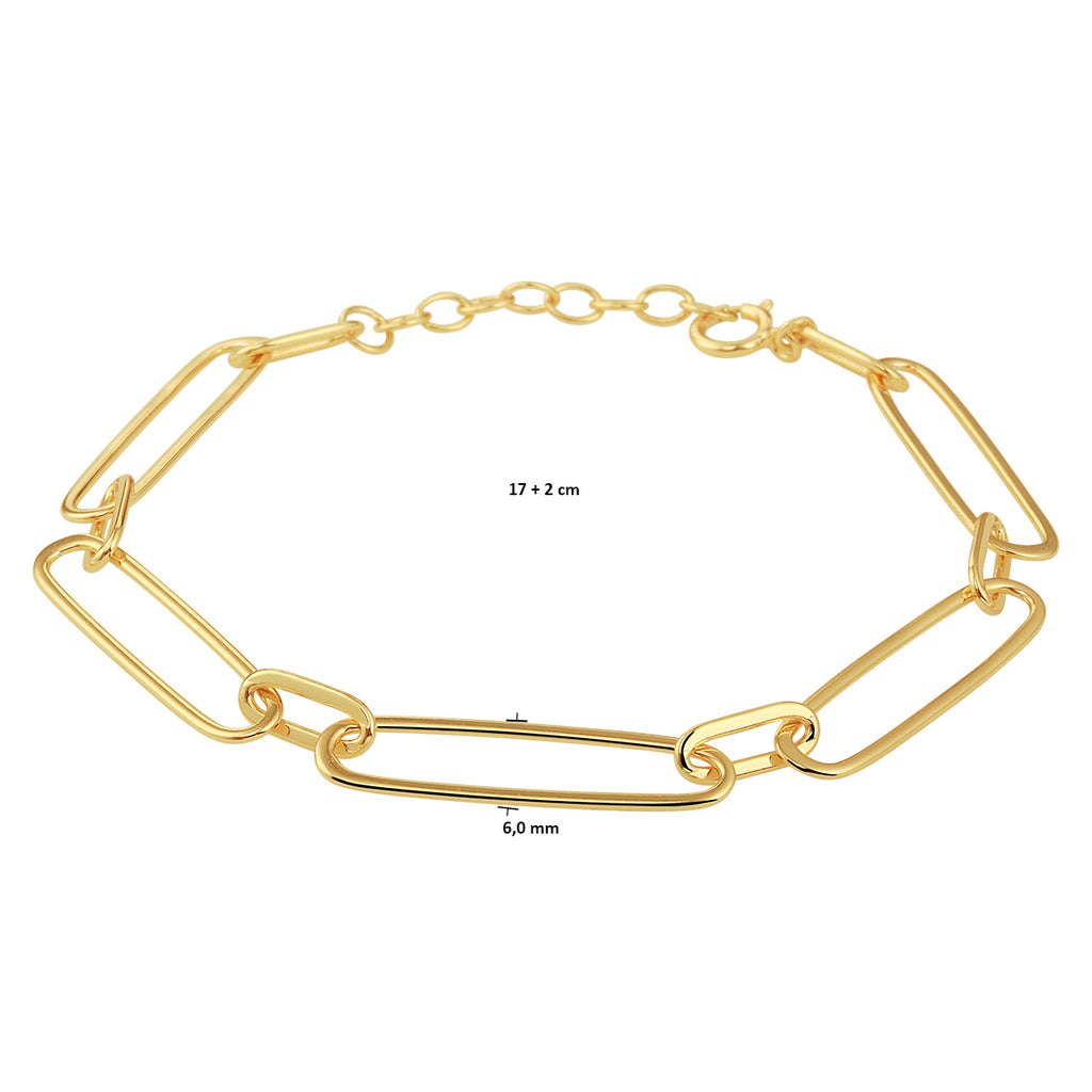 Armband paperclip platte buis 6,0 mm 17 + 2 cm zilver verguld (geel)