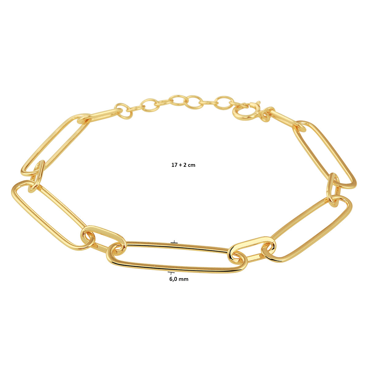 Armband paperclip platte buis 6,0 mm 17 + 2 cm zilver verguld (geel)