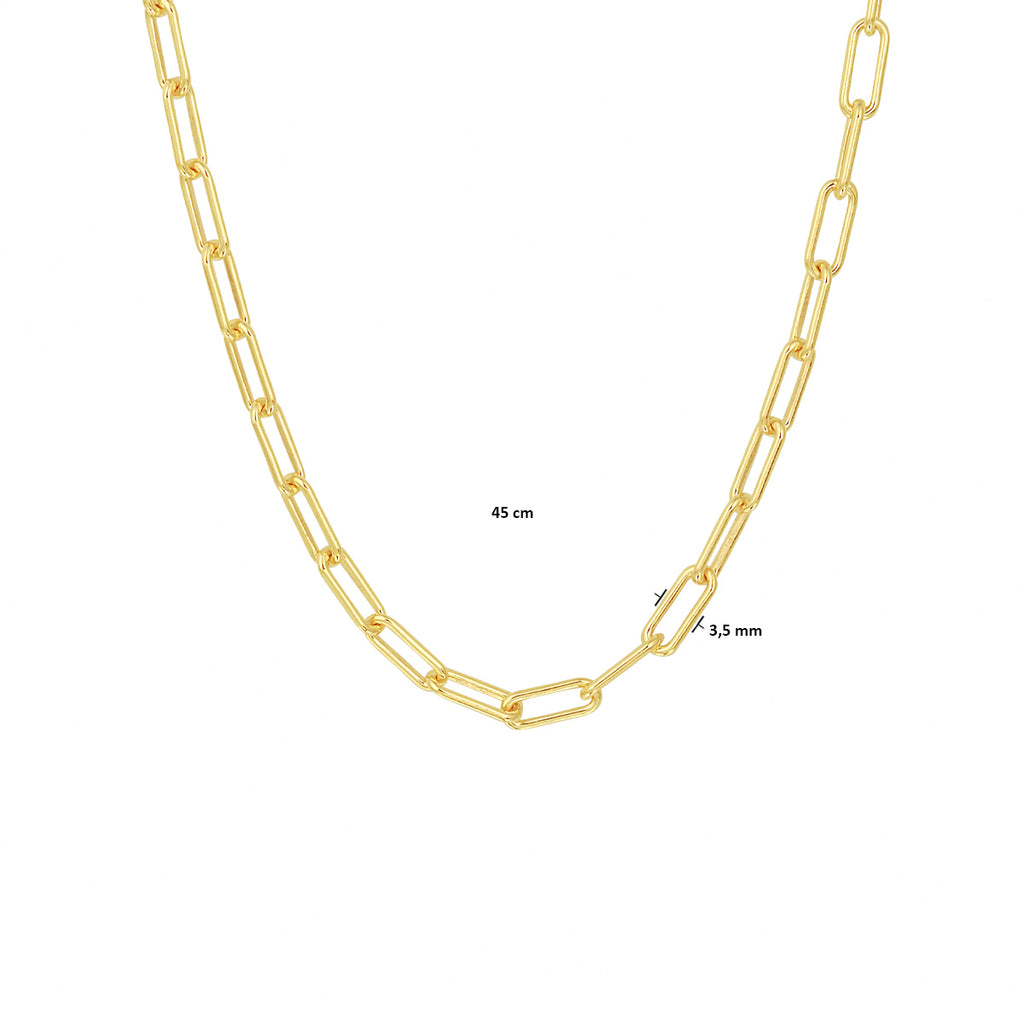Collier paperclip ronde buis 3,5 mm 45 cm zilver verguld (geel)