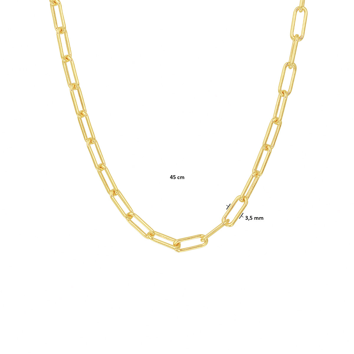 Collier paperclip ronde buis 3,5 mm 45 cm zilver verguld (geel)