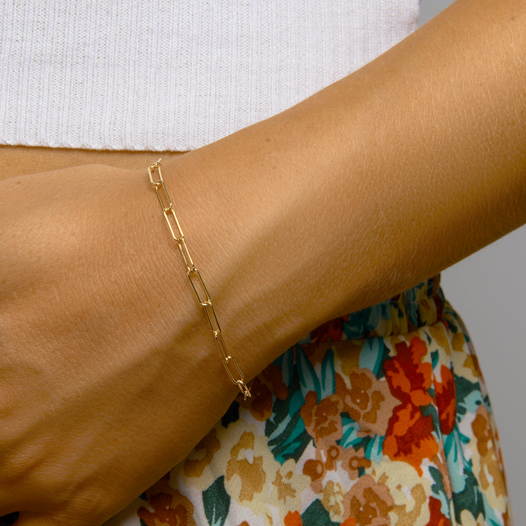 Armband paperclip ronde buis 18 cm 3,5 mm zilver verguld (geel)