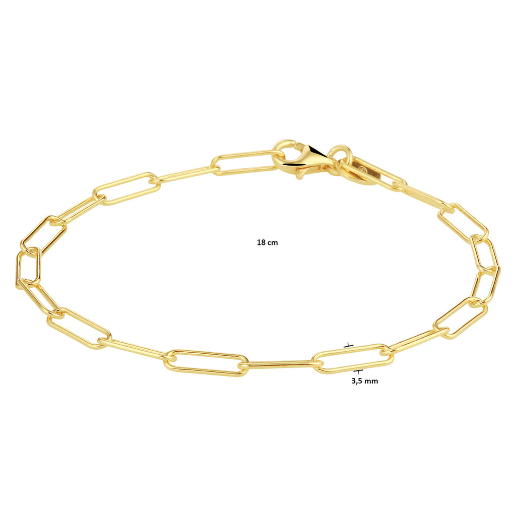 Armband paperclip ronde buis 18 cm 3,5 mm zilver verguld (geel)