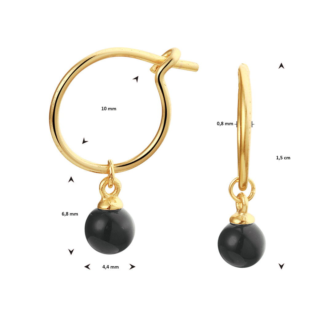 Oorringen onyx 1 micron zilver verguld (geel)