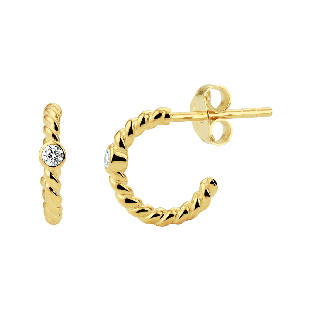 Stekeroorringen gedraaid zirkonia zilver verguld (geel)