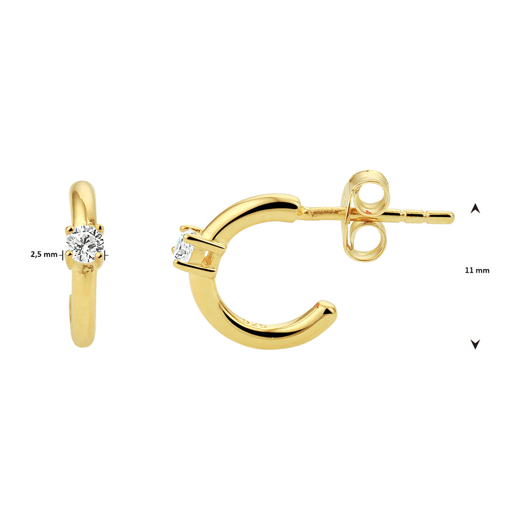 Stekeroorringen zirkonia zilver verguld (geel)
