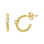 Stekeroorringen gedraaid zirkonia zilver verguld (geel)