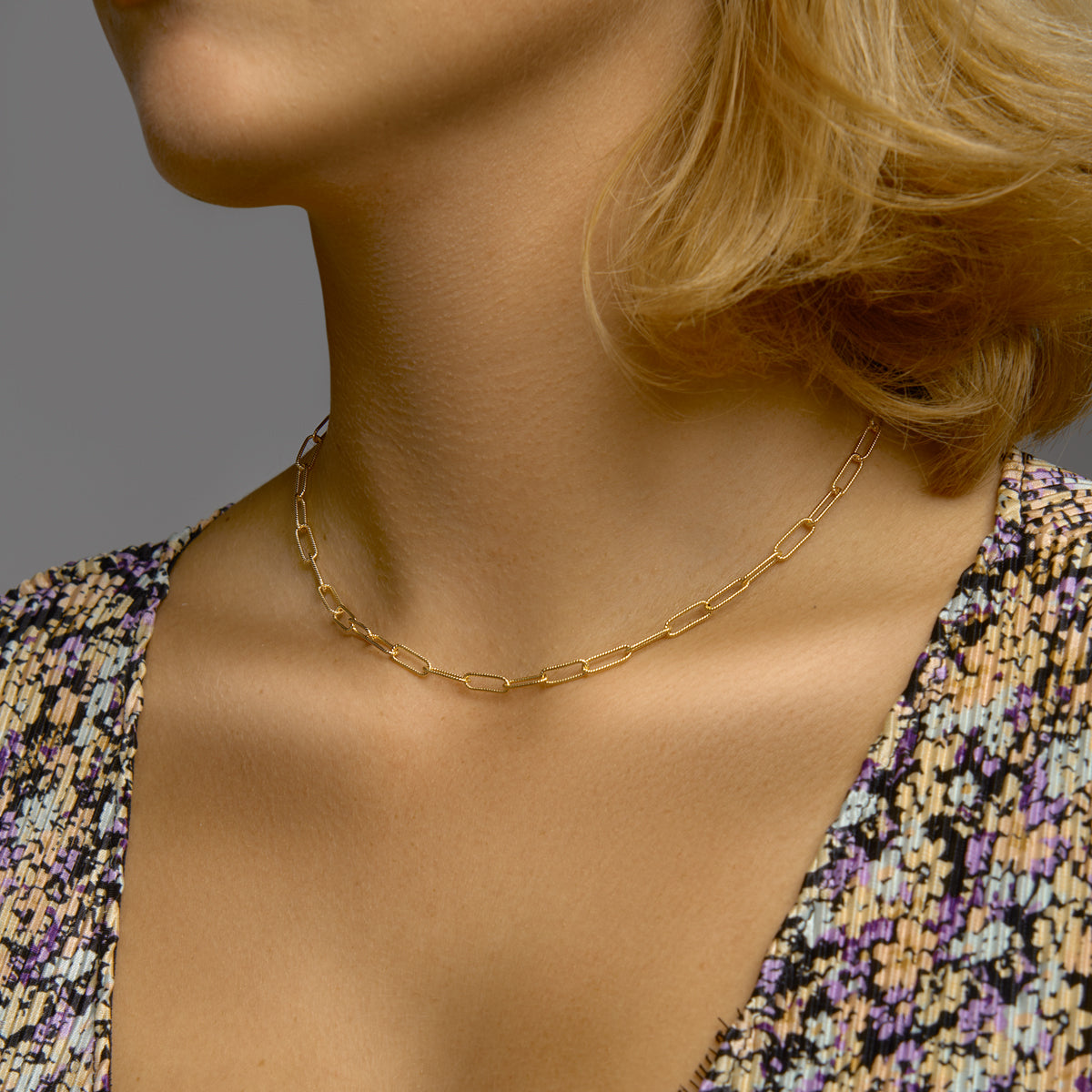 Collier paperclip ronde buis gedraaid 4,3 mm 40 + 4 cm zilver verguld (geel)