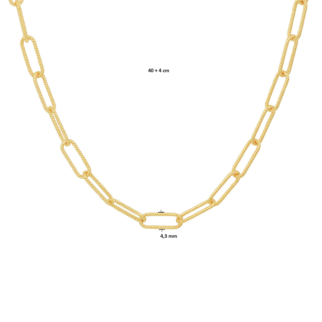 Collier paperclip ronde buis gedraaid 4,3 mm 40 + 4 cm zilver verguld (geel)