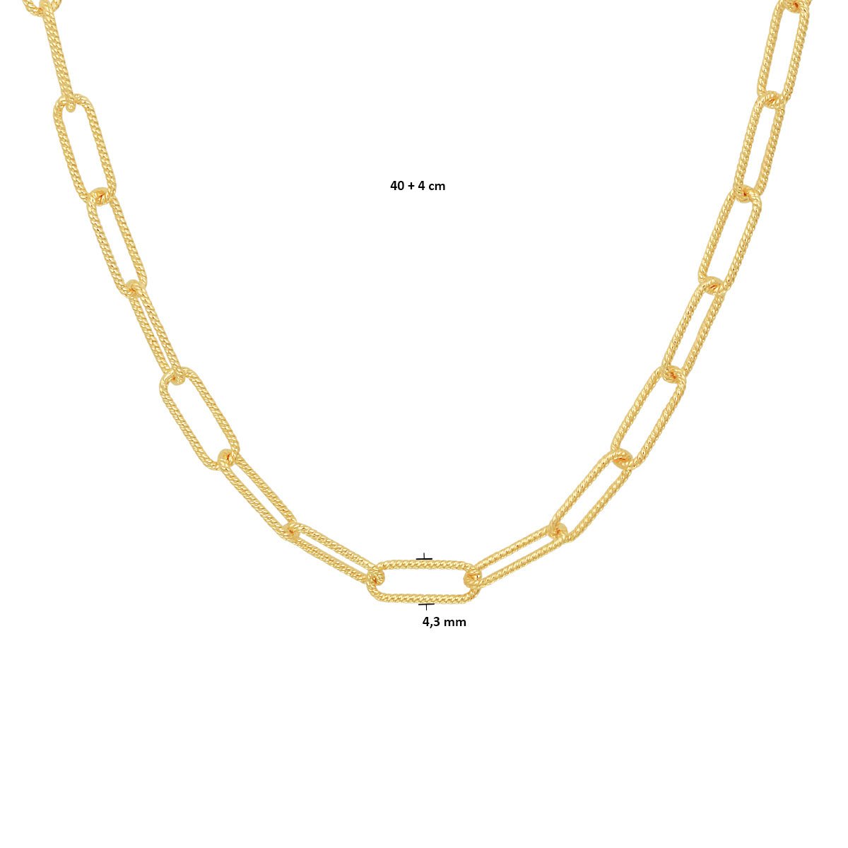 Collier paperclip ronde buis gedraaid 4,3 mm 40 + 4 cm zilver verguld (geel)