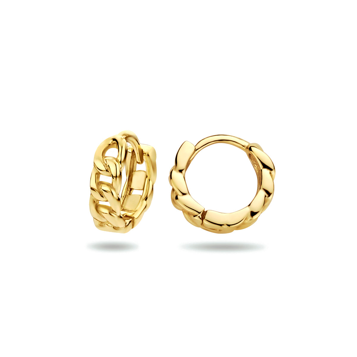 Klapoorringen schakelmotief zilver verguld (geel)