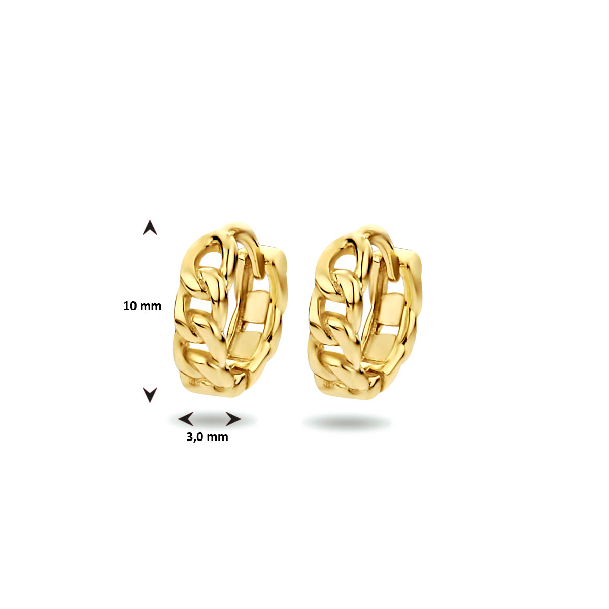 Klapoorringen schakelmotief zilver verguld (geel)