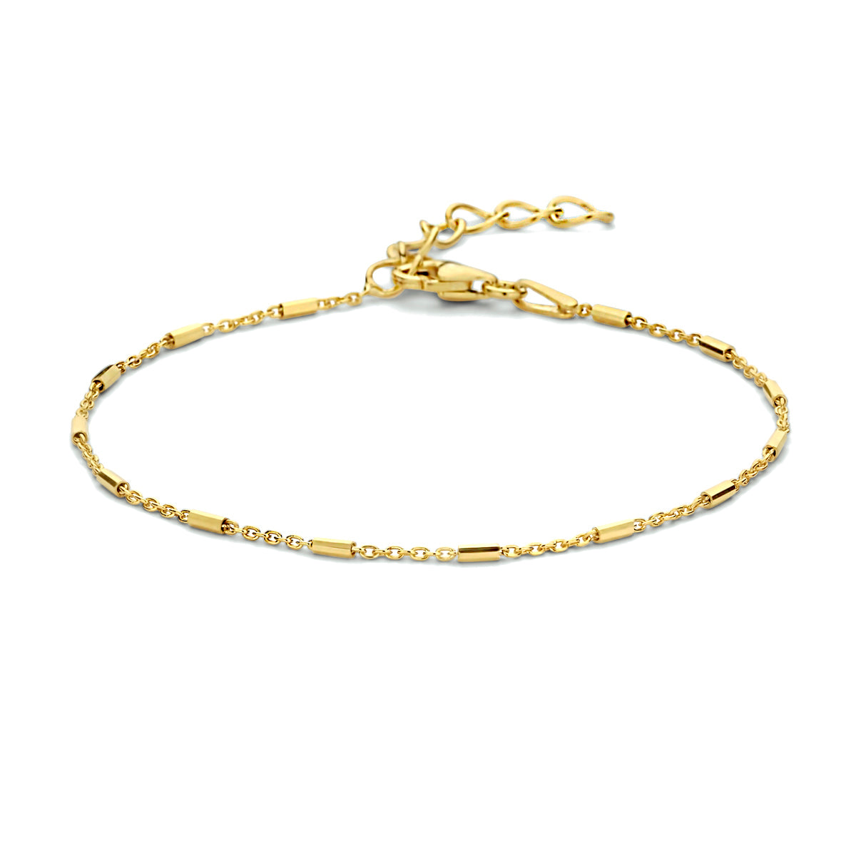 Armband buisjes 1,3 mm 16 + 3 cm zilver verguld (geel)