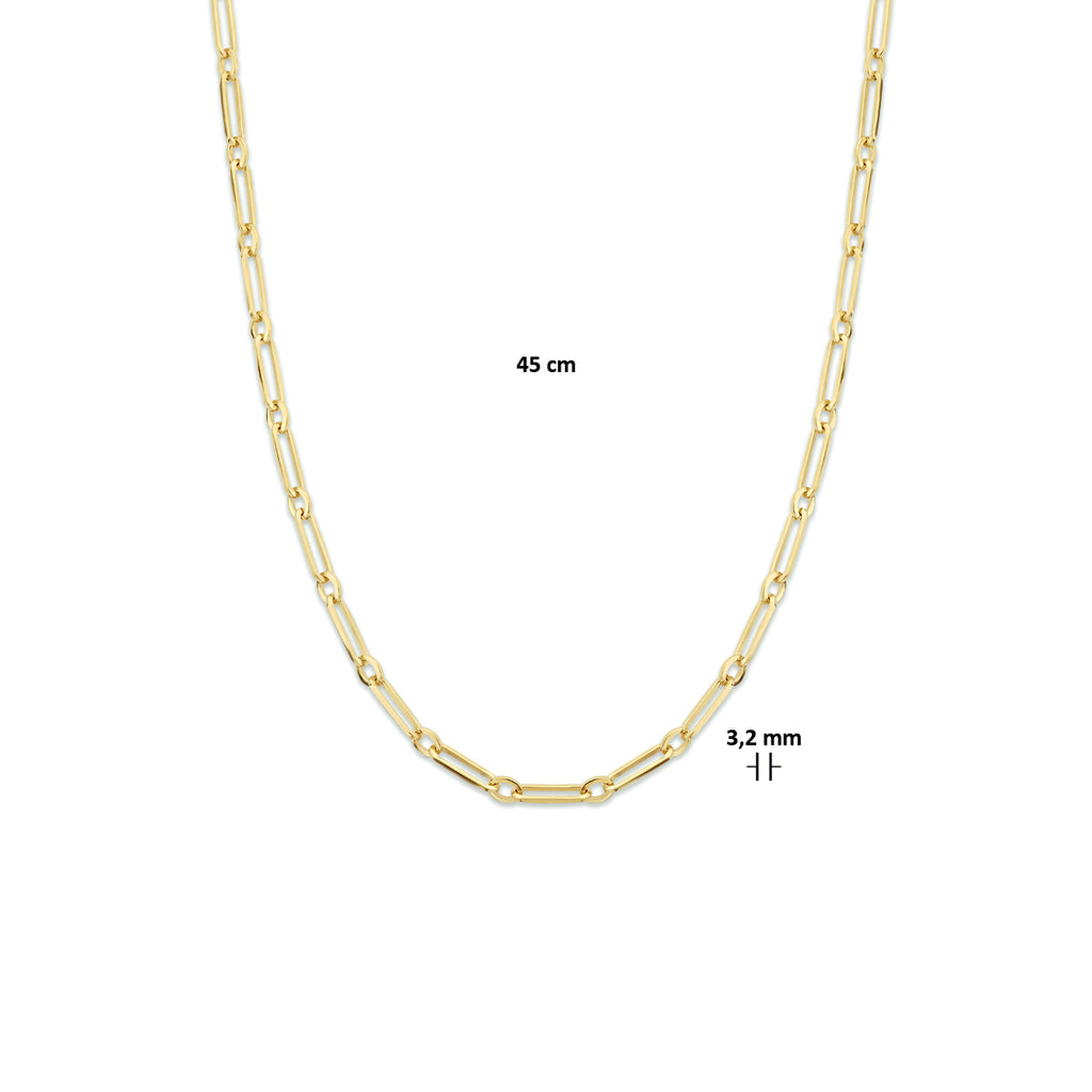 Collier paperclip vierkante buis 3,2 mm 45 cm zilver verguld (geel)
