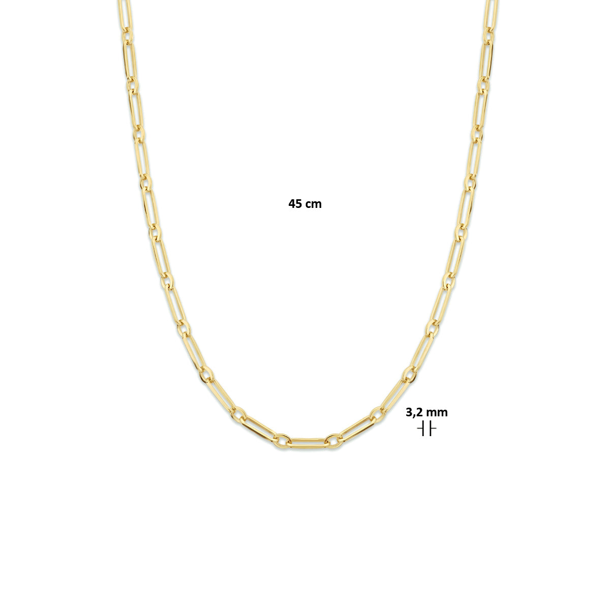 Collier paperclip vierkante buis 3,2 mm 45 cm zilver verguld (geel)